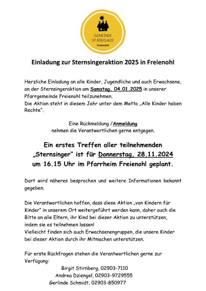 20241119 Presseartikel zur Sternsingeraktion